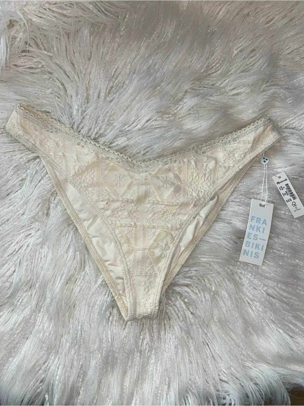 Frankie's Bikinis Crochet High-Cut Bikini Brief — Cream